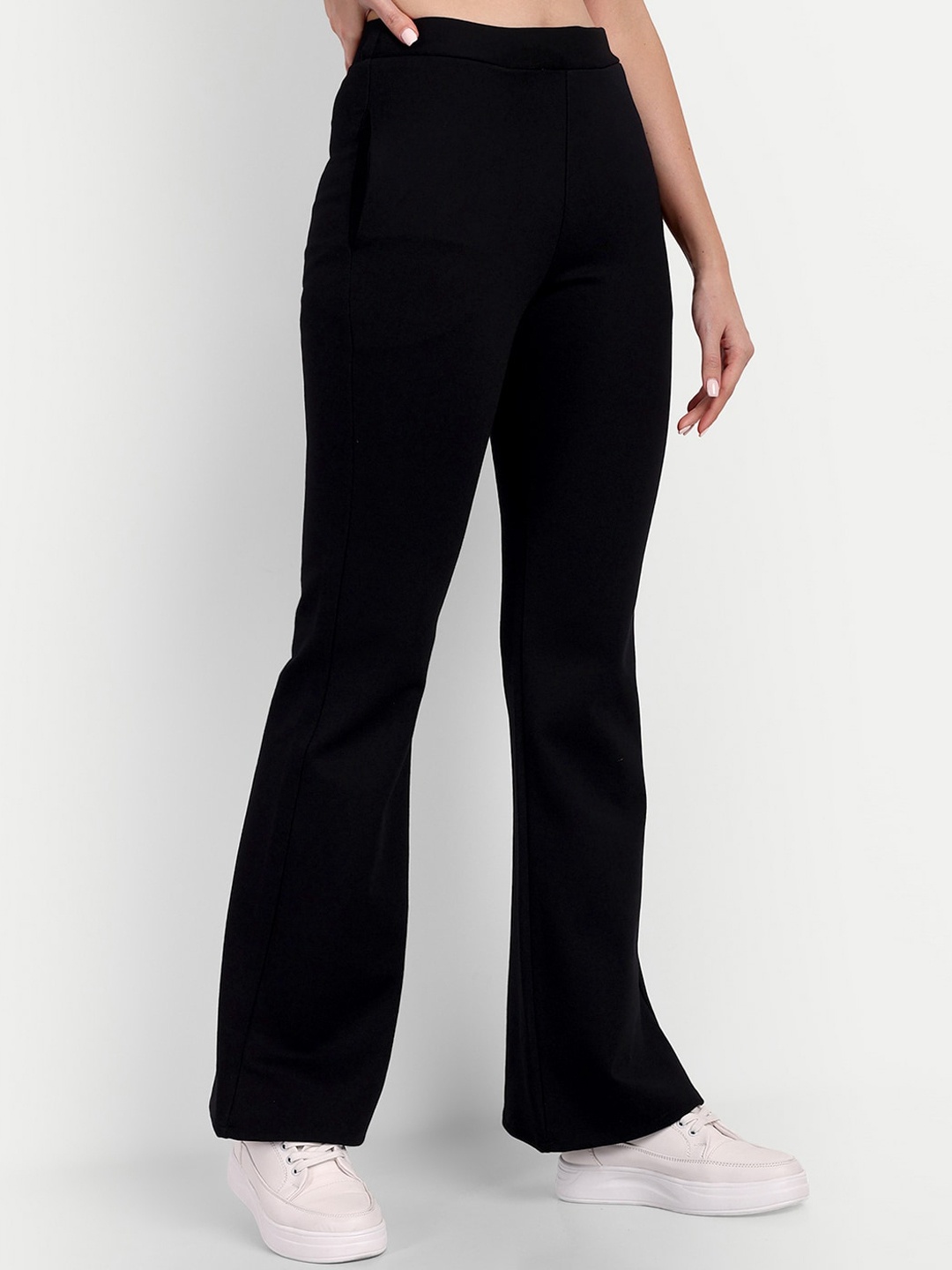 

Next One Women Smart Flared High-Rise Easy Wash Bootcut Trousers, Black