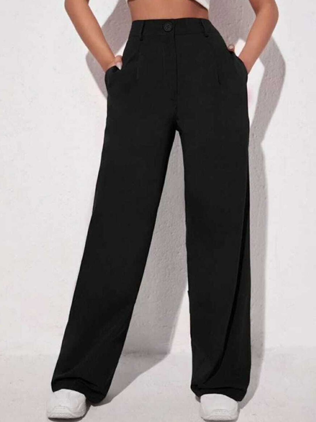 

Next One Women High-Rise Pleated Korean Trousers, Black