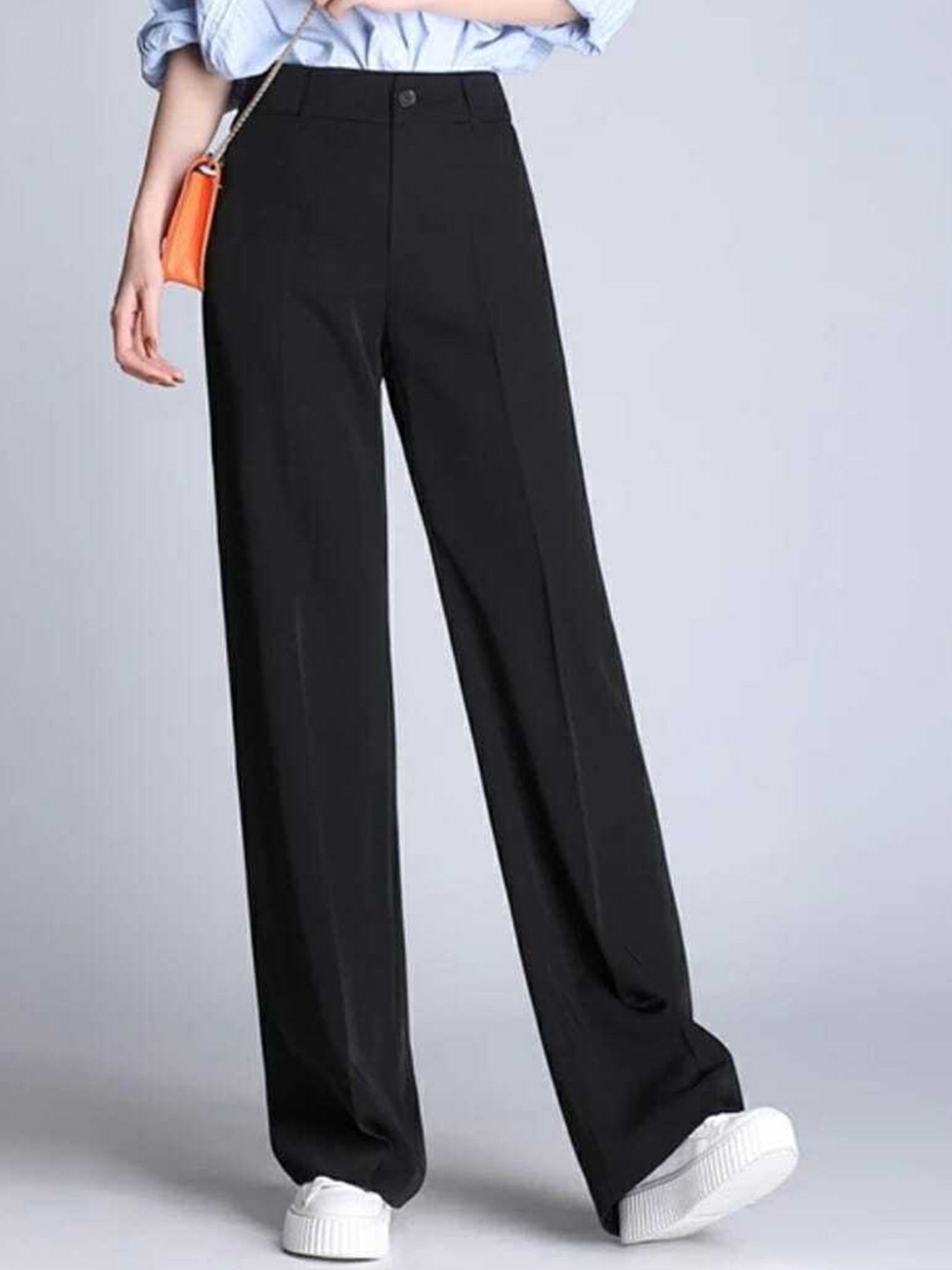 

Next One Women Relaxed Straight Leg Loose Fit High-Rise Easy Wash Parallel Trousers, Black