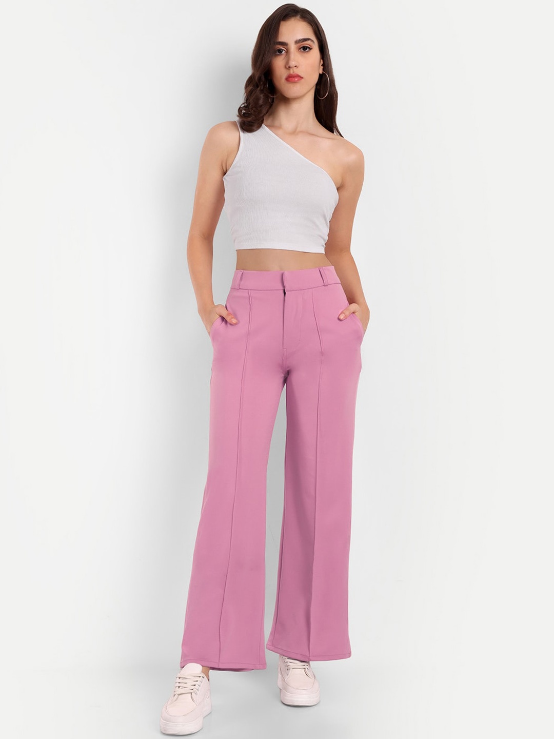 

Next One Women Smart Straight Fit High-Rise Easy Wash Parallel Trousers, Pink