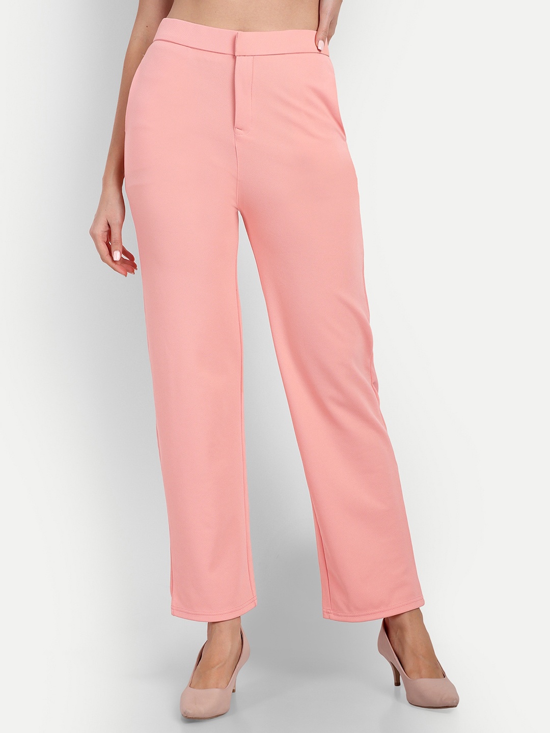 

Next One Women Relaxed Straight Leg Straight Fit High-Rise Easy Wash Trousers, Pink