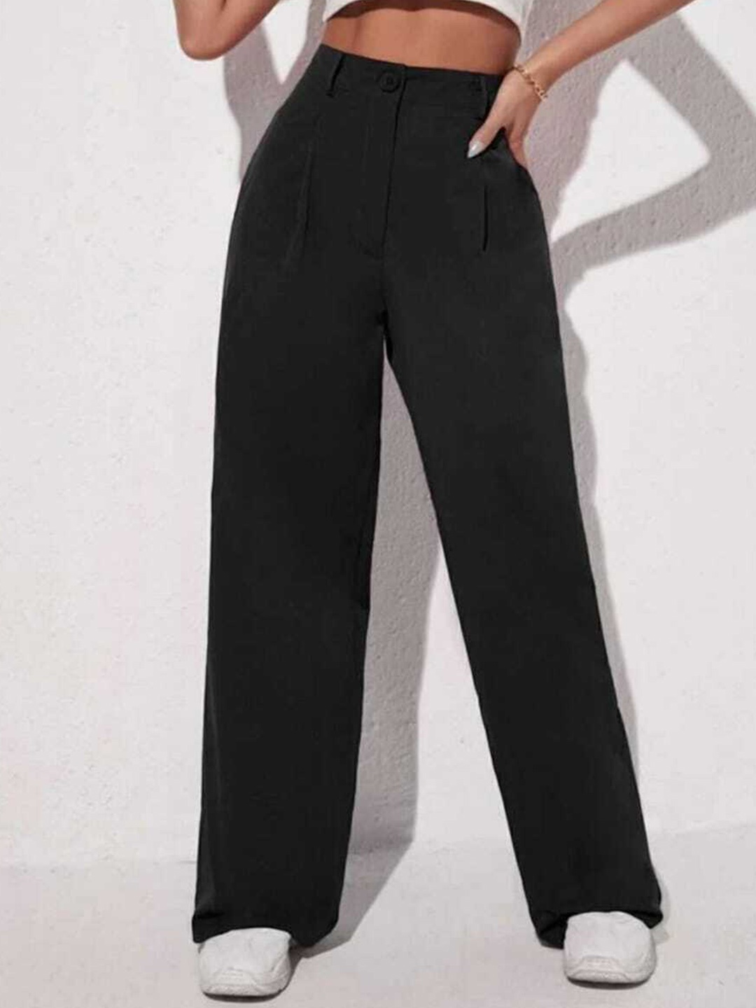 

Next One Women High-Rise Pleated Korean Trousers, Black
