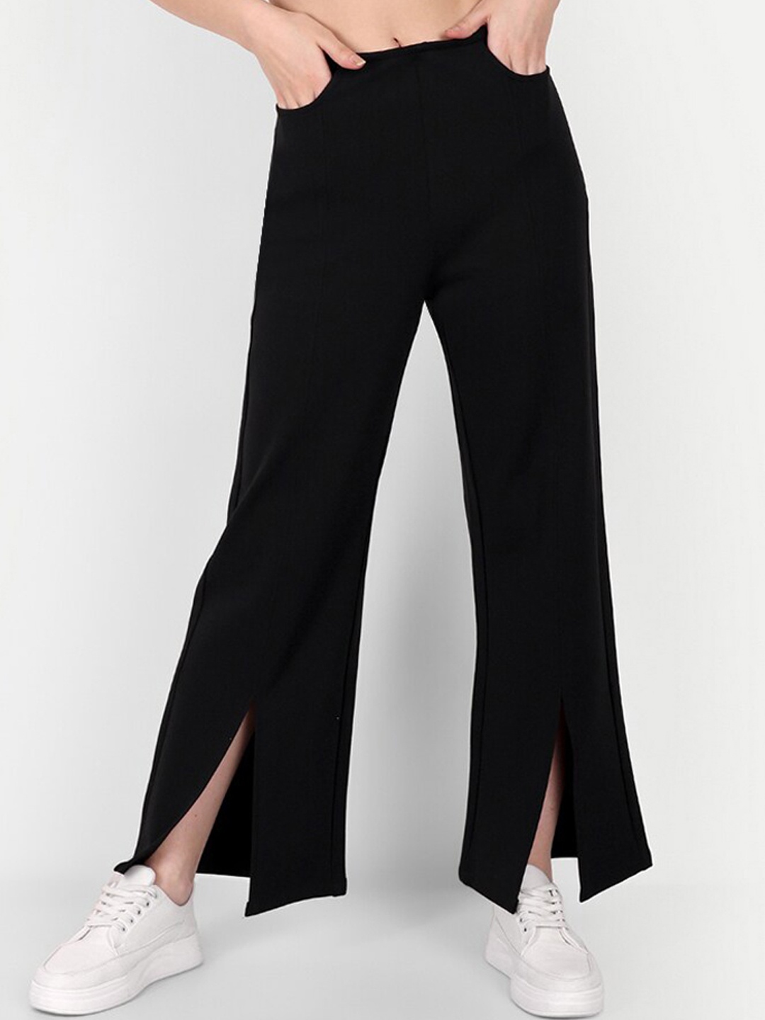 

Next One Women Smart Flared High-Rise Easy Wash Trousers, Black