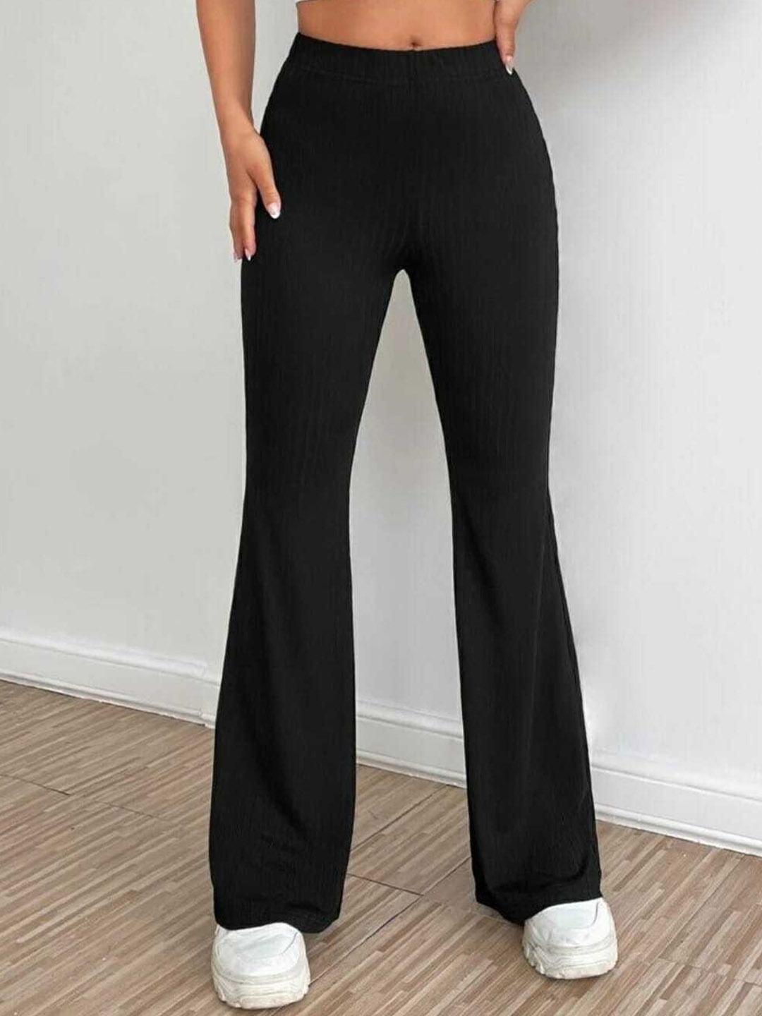 

Next One Women Relaxed Straight Leg Flared High-Rise Easy Wash Bootcut Trousers, Black