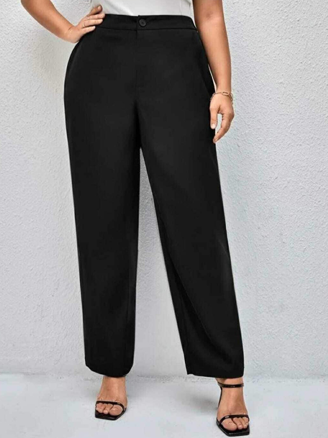 

Next One Women Relaxed Straight Leg Loose Fit High-Rise Easy Wash Trousers, Black