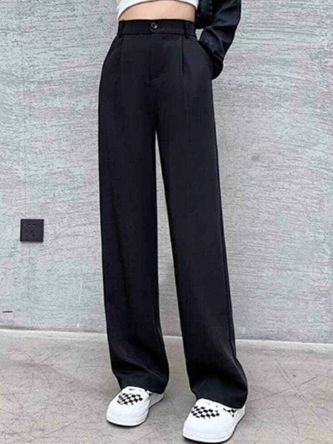 

Next One Women High-Rise Pleated Korean Trousers, Black
