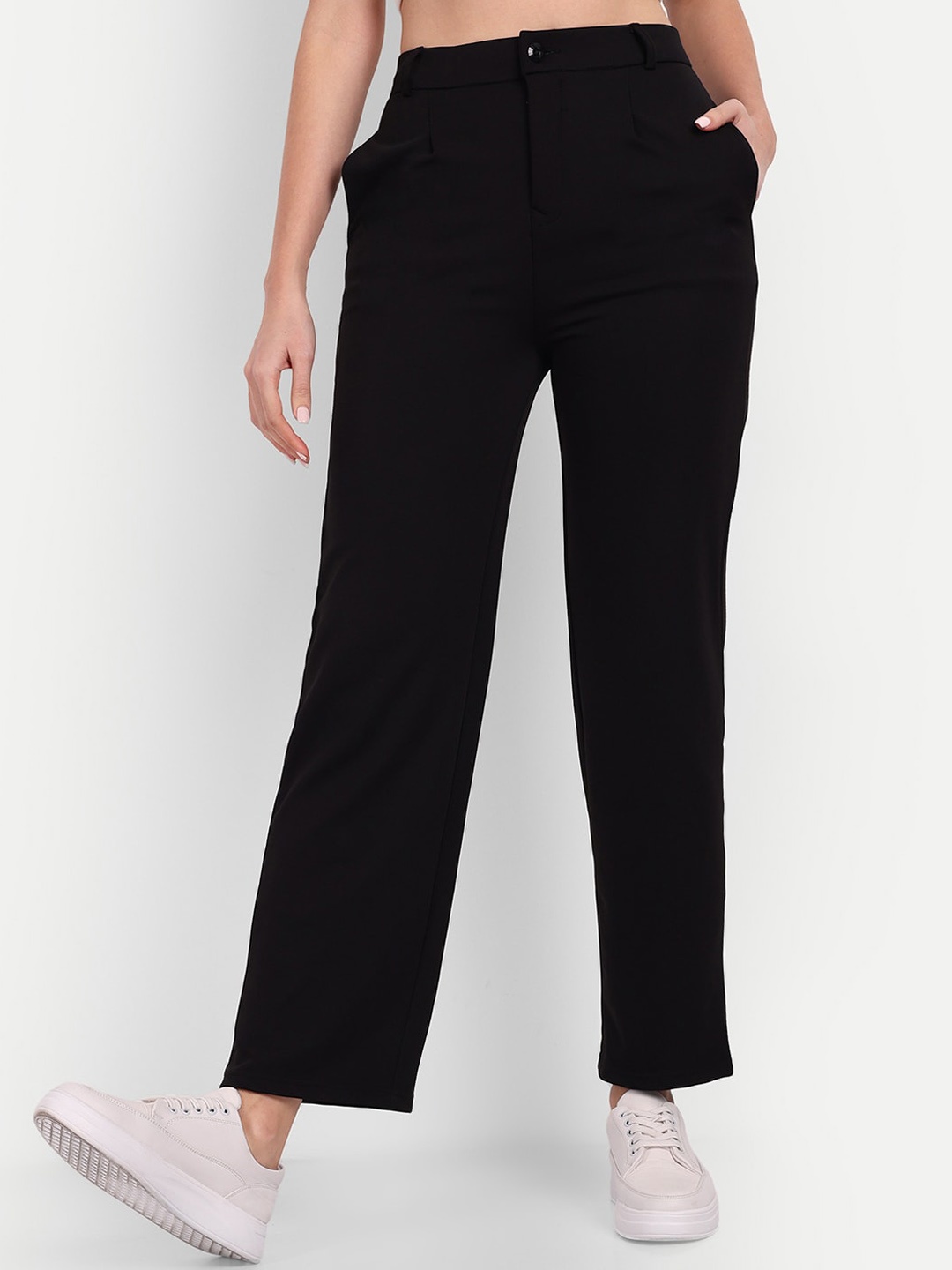 

Next One Women Tailored Straight Fit High-Rise Easy Wash Trousers, Black