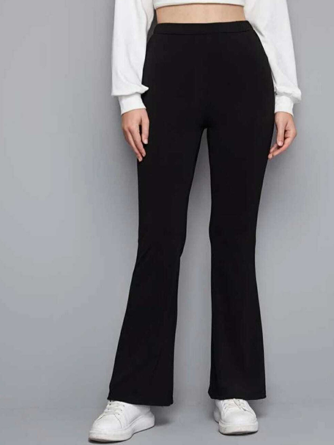 

Next One Women Relaxed Straight Leg Flared High-Rise Easy Wash Trousers, Black