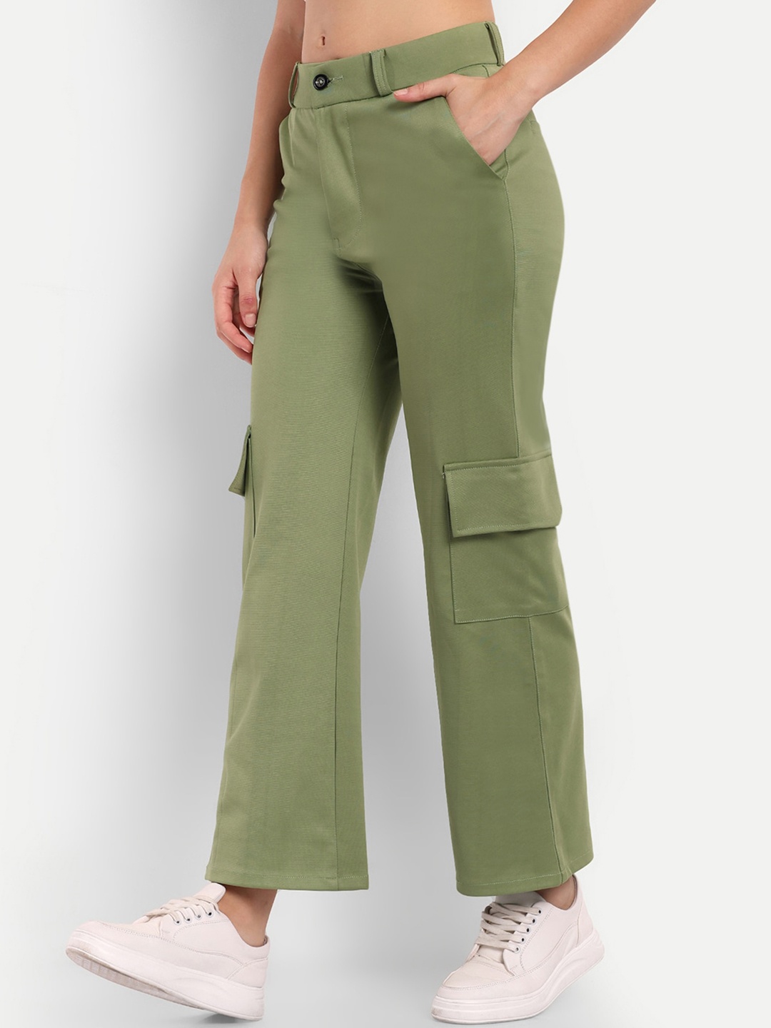 

Next One Women Green Smart Straight Fit High-Rise Easy Wash Cargo Trousers