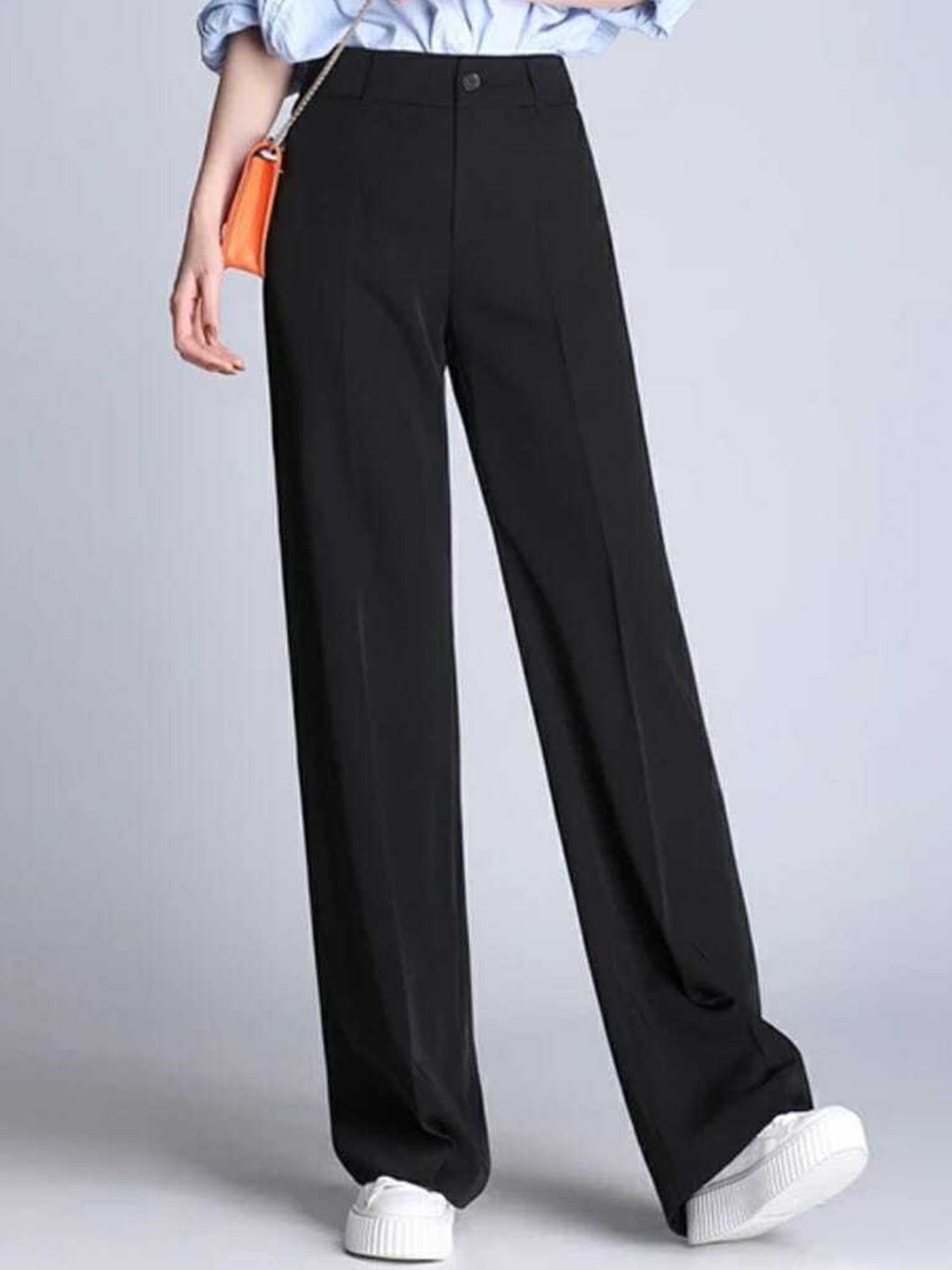 

Next One Women Relaxed Straight Leg Loose Fit High-Rise Easy Wash Trousers, Black