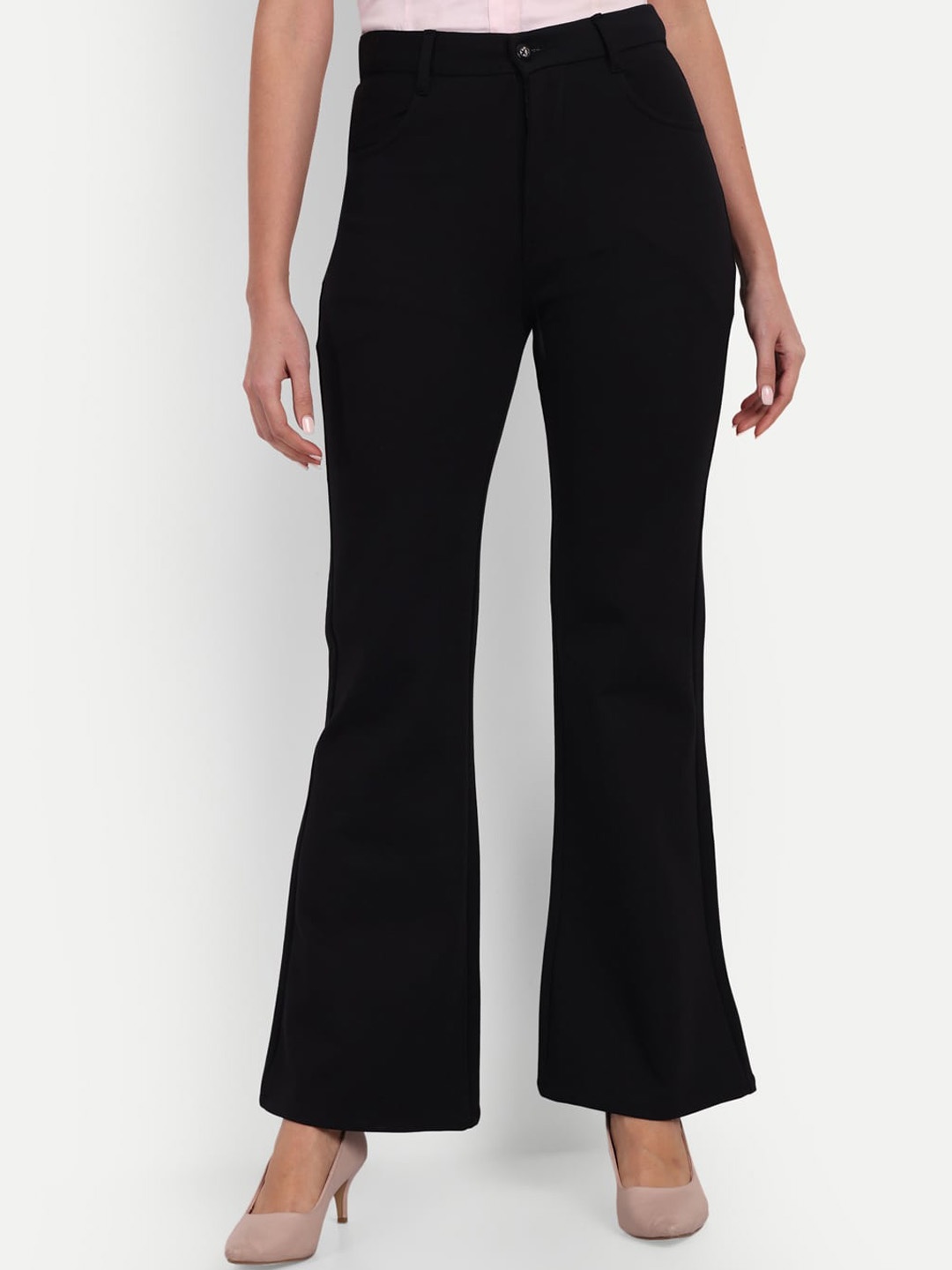 

Next One Women Black Smart Flared High-Rise Easy Wash Bootcut Trousers