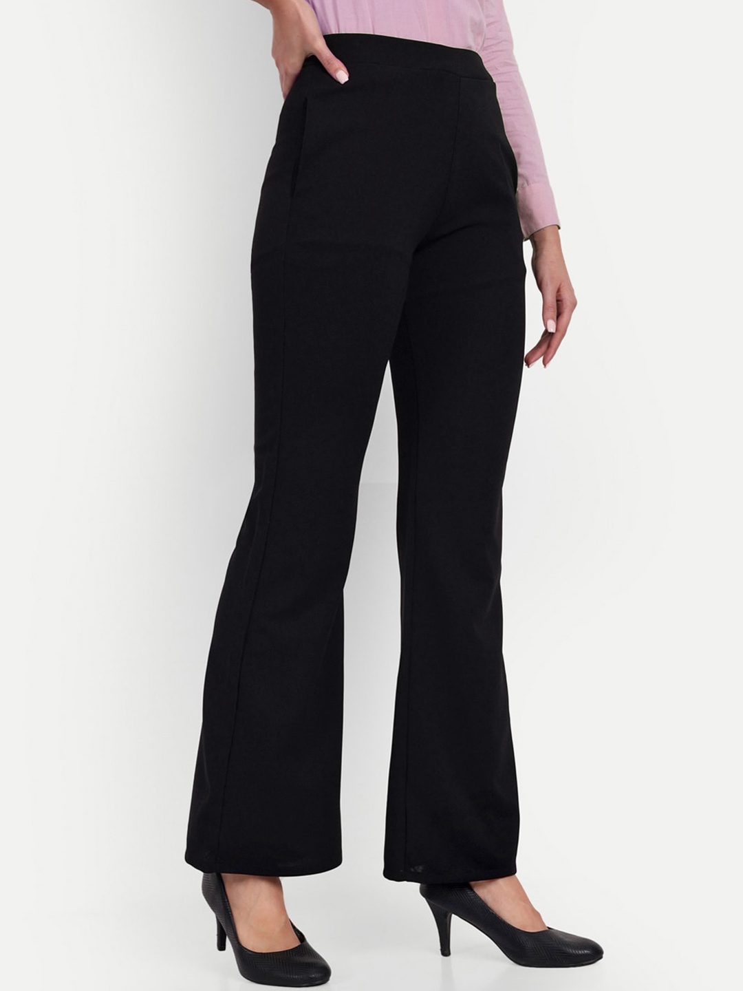 

Next One Women Black Relaxed Flared High-Rise Easy Wash Bootcut Trousers