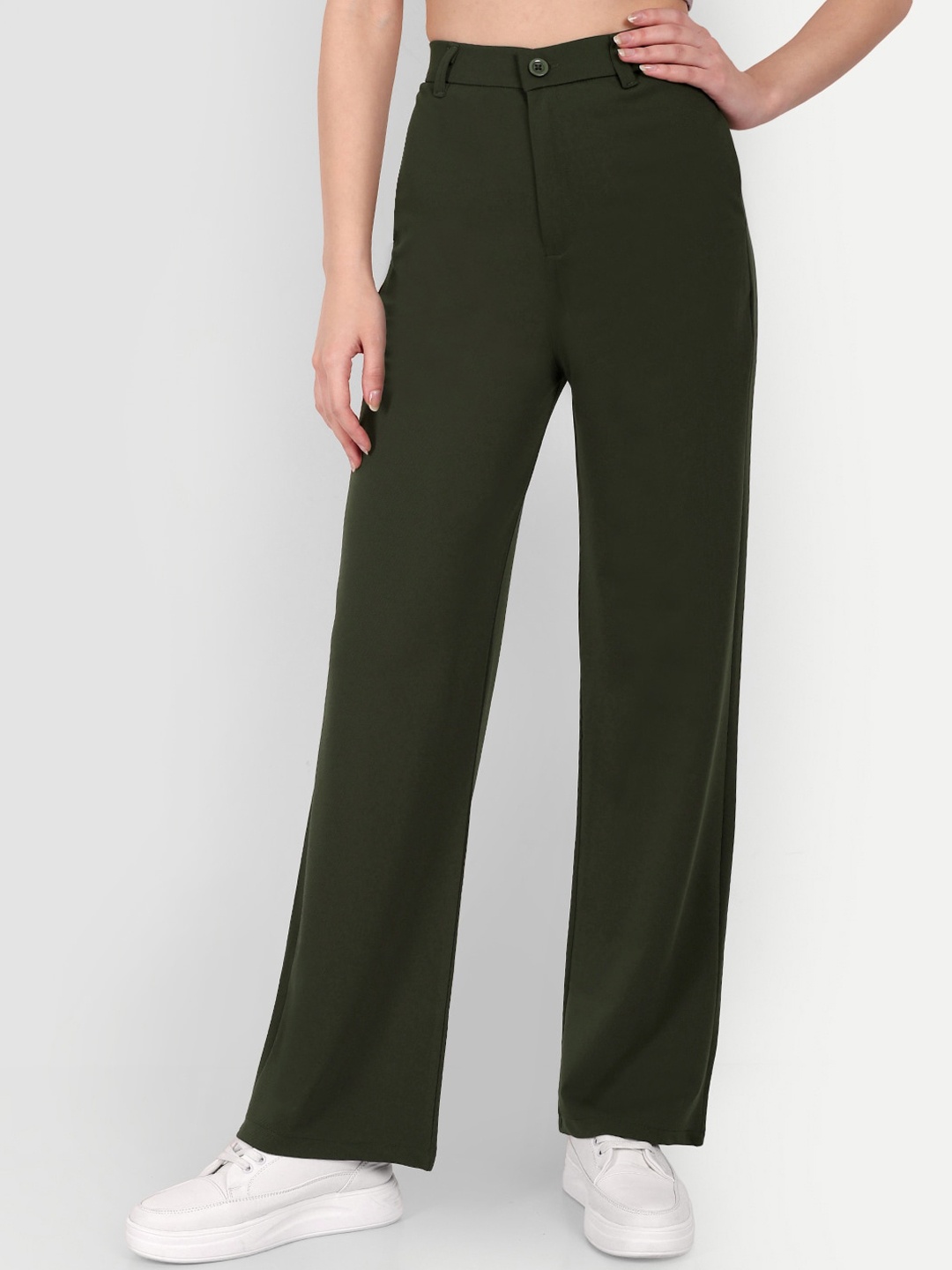 

Next One Women Smart Straight Fit High-Rise Trousers, Olive