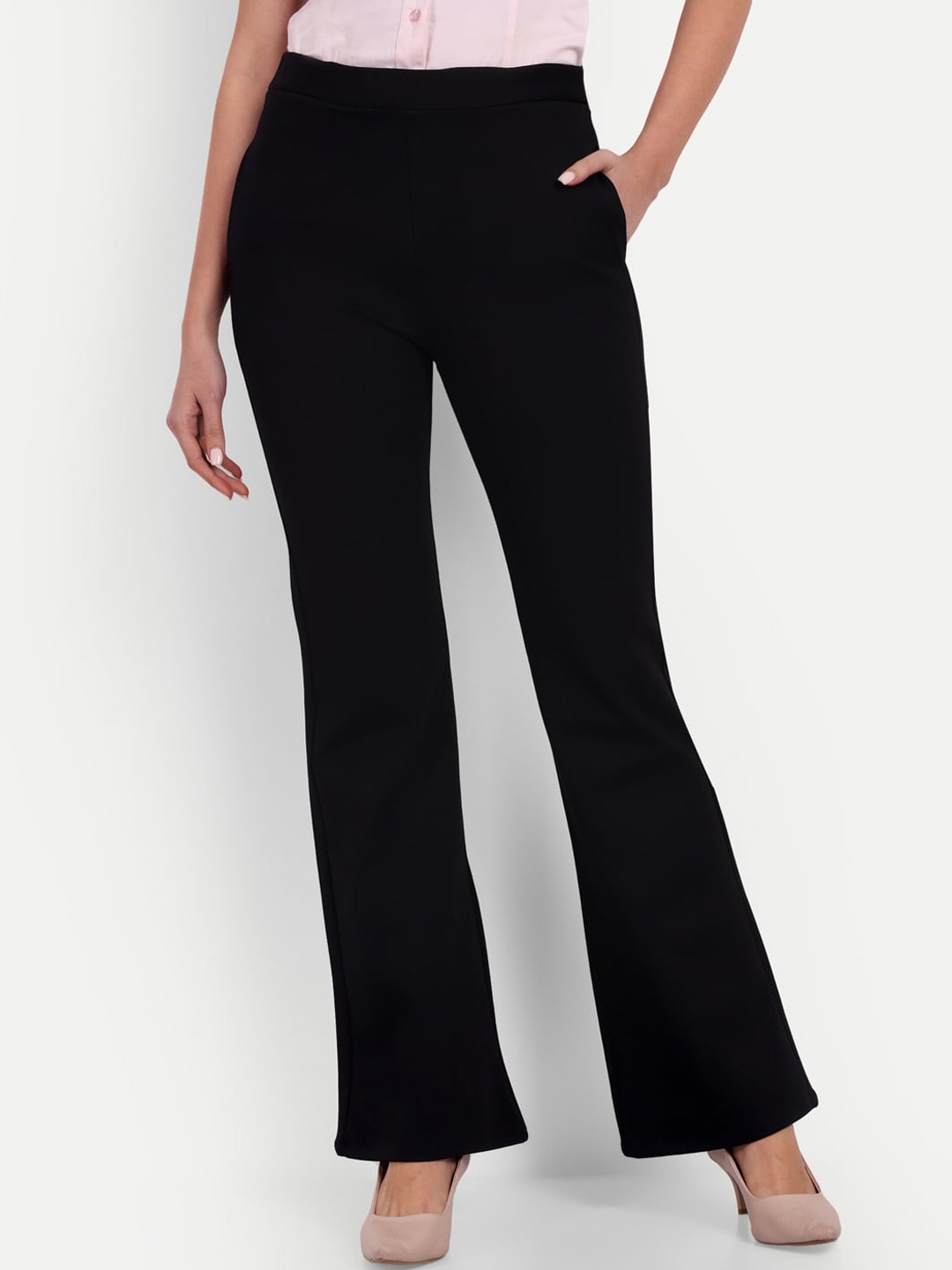 

Next One Women Relaxed Straight Leg Flared High-Rise Easy Wash Bootcut Trousers, Black