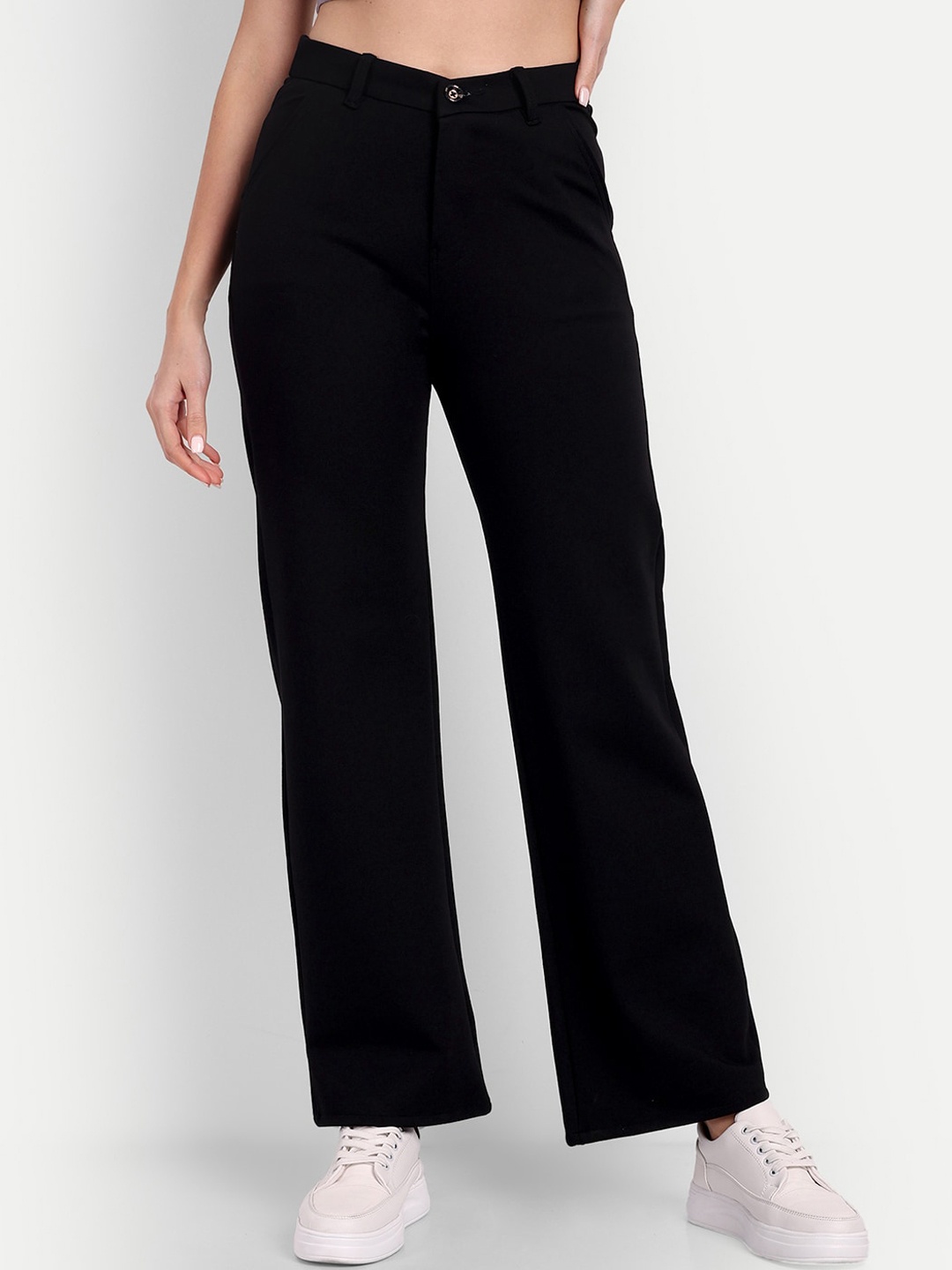 

Next One Women Relaxed Straight Leg High-Rise Easy Wash Trousers, Black