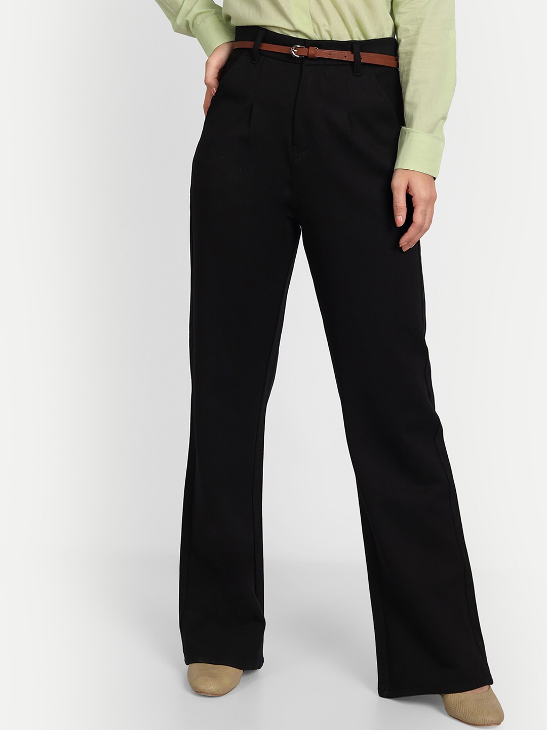 

Next One Women High-Rise Pleated Korean Trousers, Black