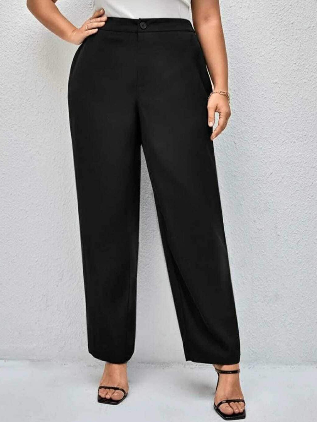 

Next One Women Relaxed Straight Leg Slim Fit High-Rise Easy Wash Parallel Trousers, Black