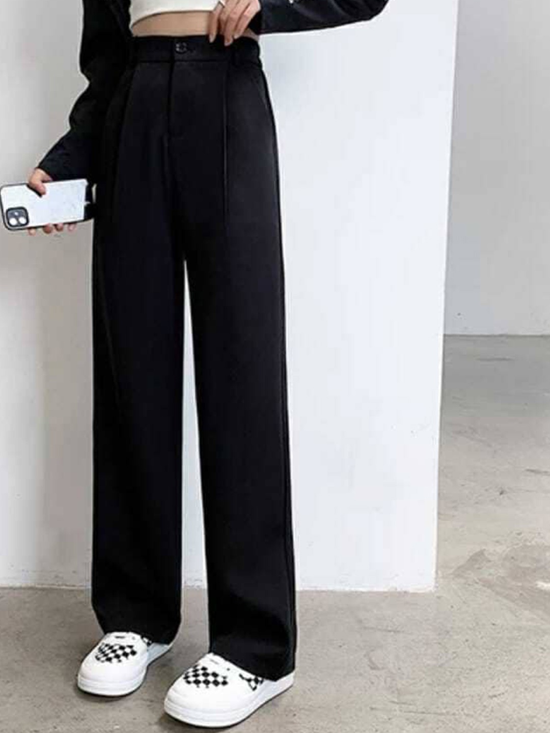 

Next One Women High-Rise Pleated Korean Trousers, Black