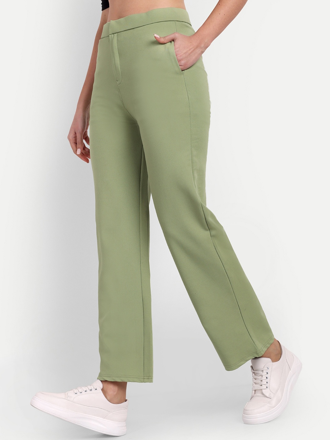 

Next One Women Relaxed Straight Leg Straight Fit High-Rise Easy Wash Trousers, Green