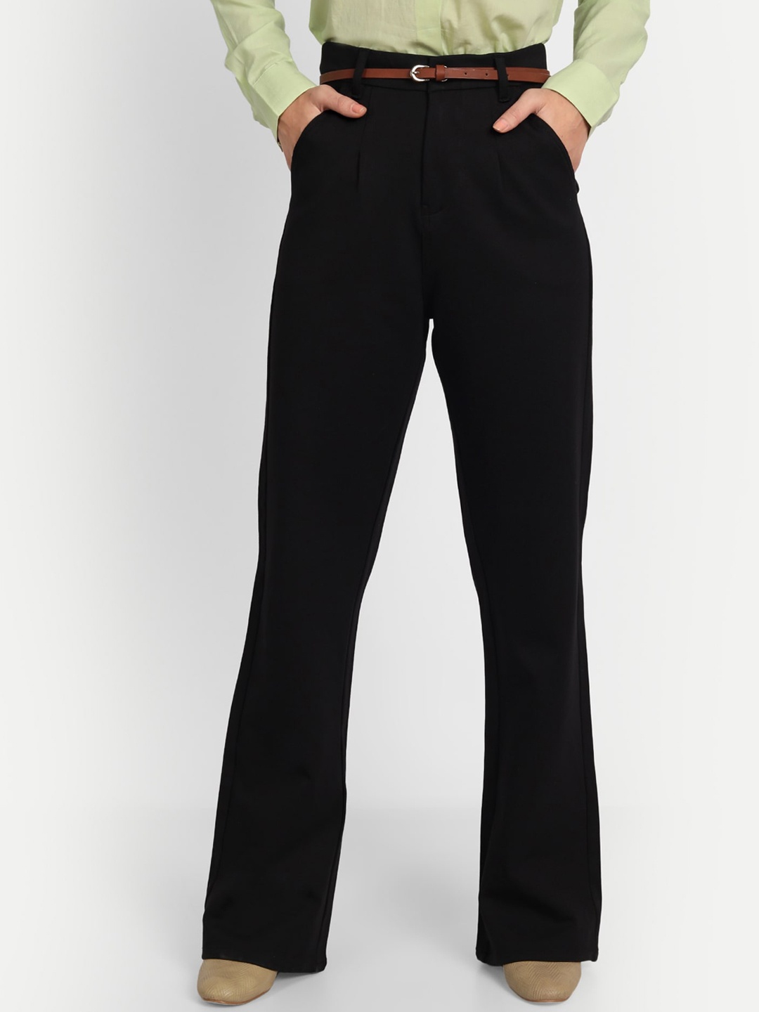 

Next One Women High-Rise Pleated Korean Trousers, Black