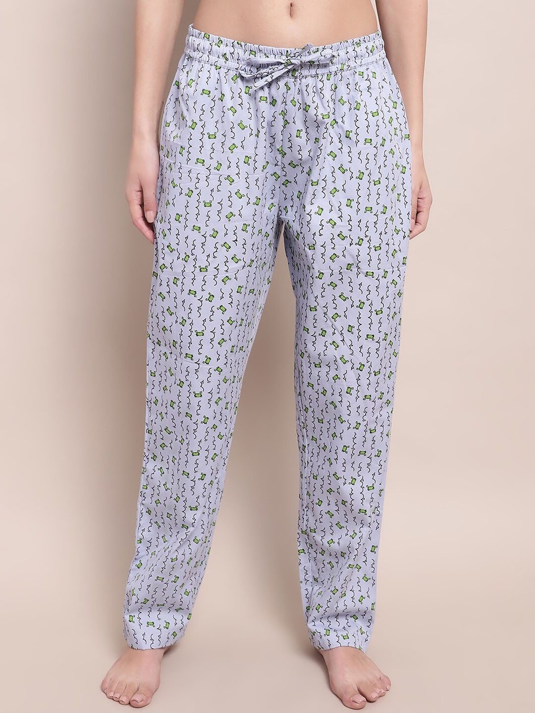 

Shararat Printed Mid-Rise Cotton Lounge Pants, Blue