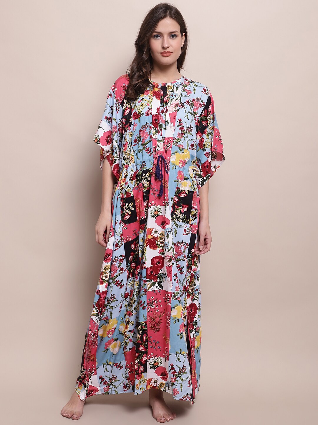 

Shararat Floral Printed Maternity Maxi Kaftan Nightdress, Blue
