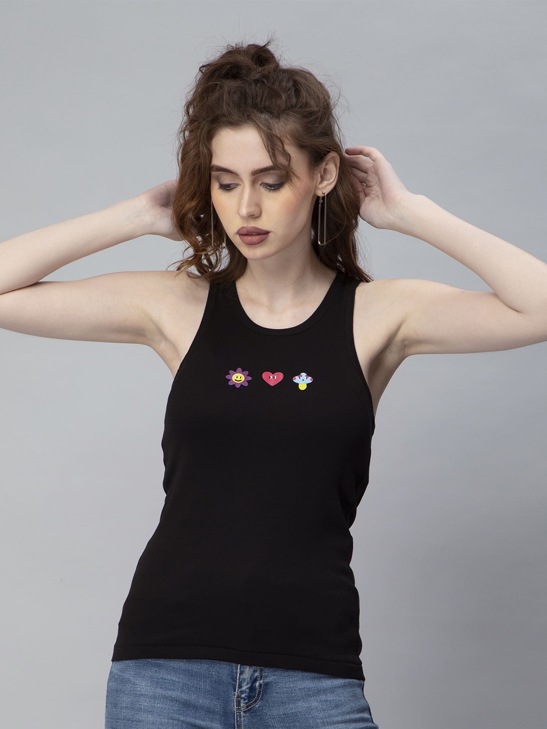 

Pritla Graphic Printed Organic Cotton Tank Top, Black