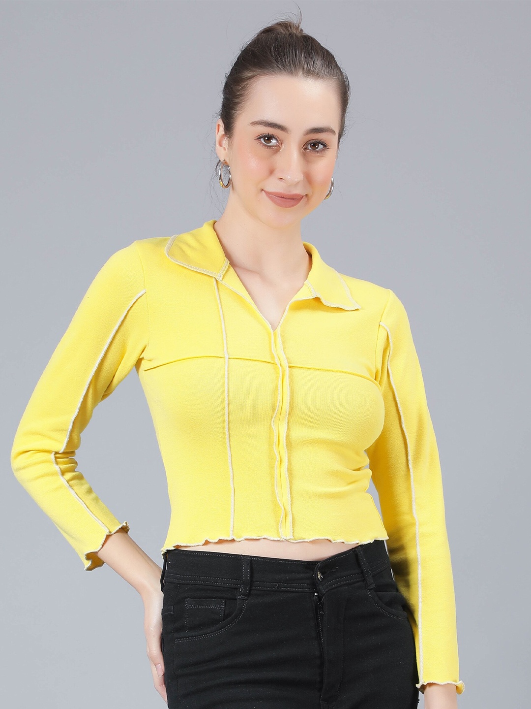 

Pritla Shirt Collar Organic Cotton Shirt Style Top, Yellow