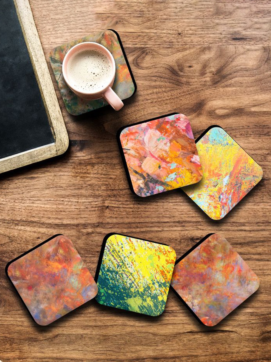 

SAF Yellow & Peach 6 Pieces Abstract Printed Square Coasters