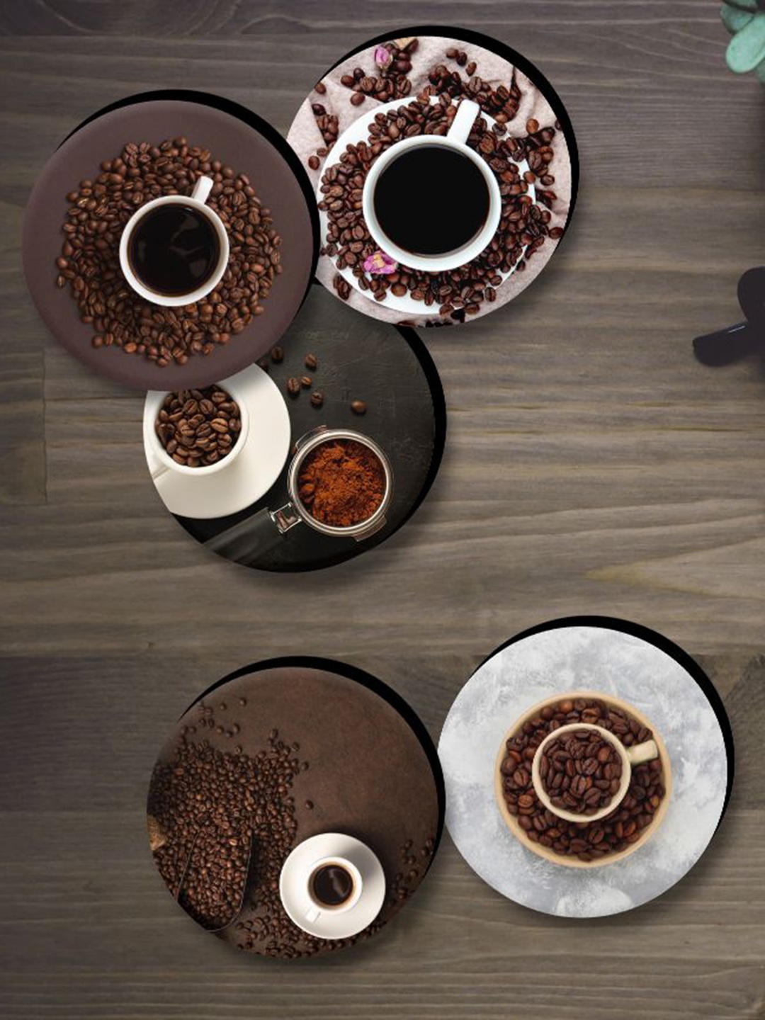 

SAF Brown & White 6 Pieces Printed Round Coasters