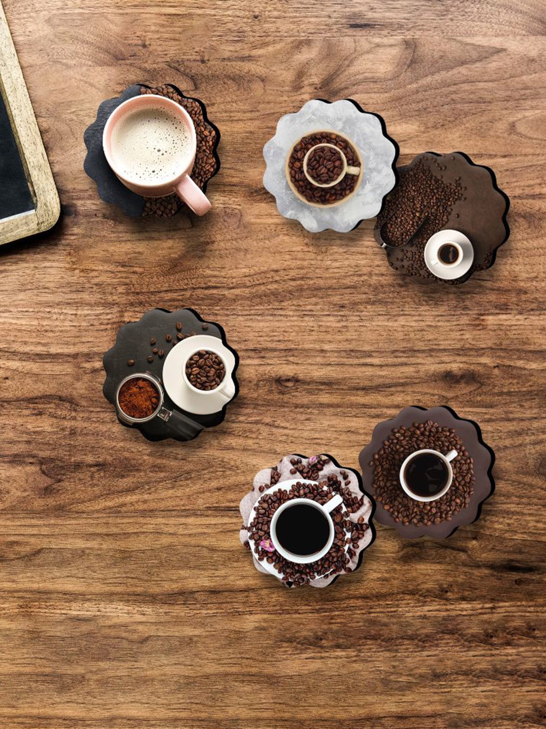 

SAF Brown & White 6 Pieces Printed Round Coasters