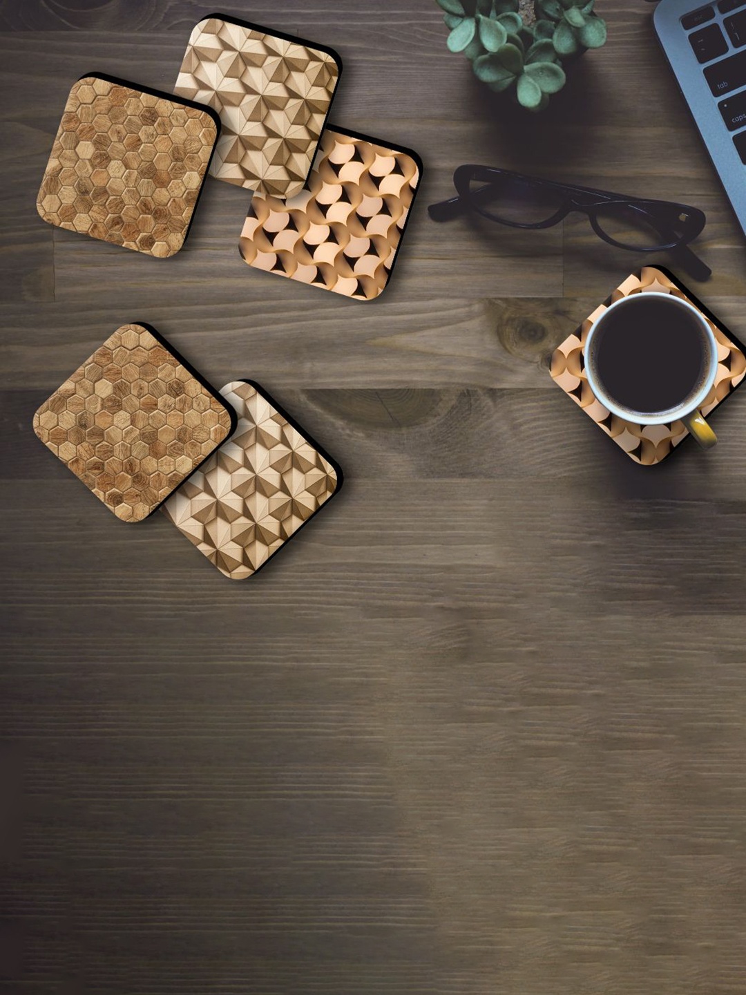 

SAF Brown 6 Pcs Brown Printed Wood Coasters