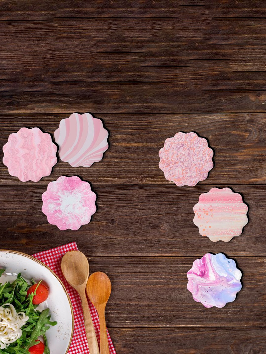 

SAF 6 Pieces Floral Coasters, Pink