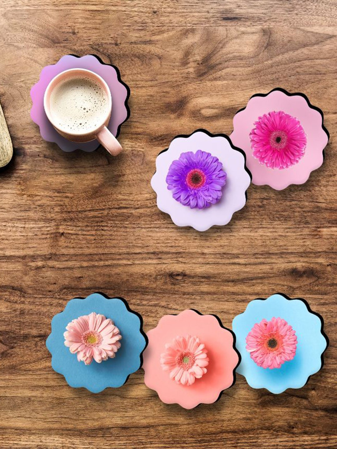 

SAF Pink & Blue 6 Pieces Floral Printed Round Coasters