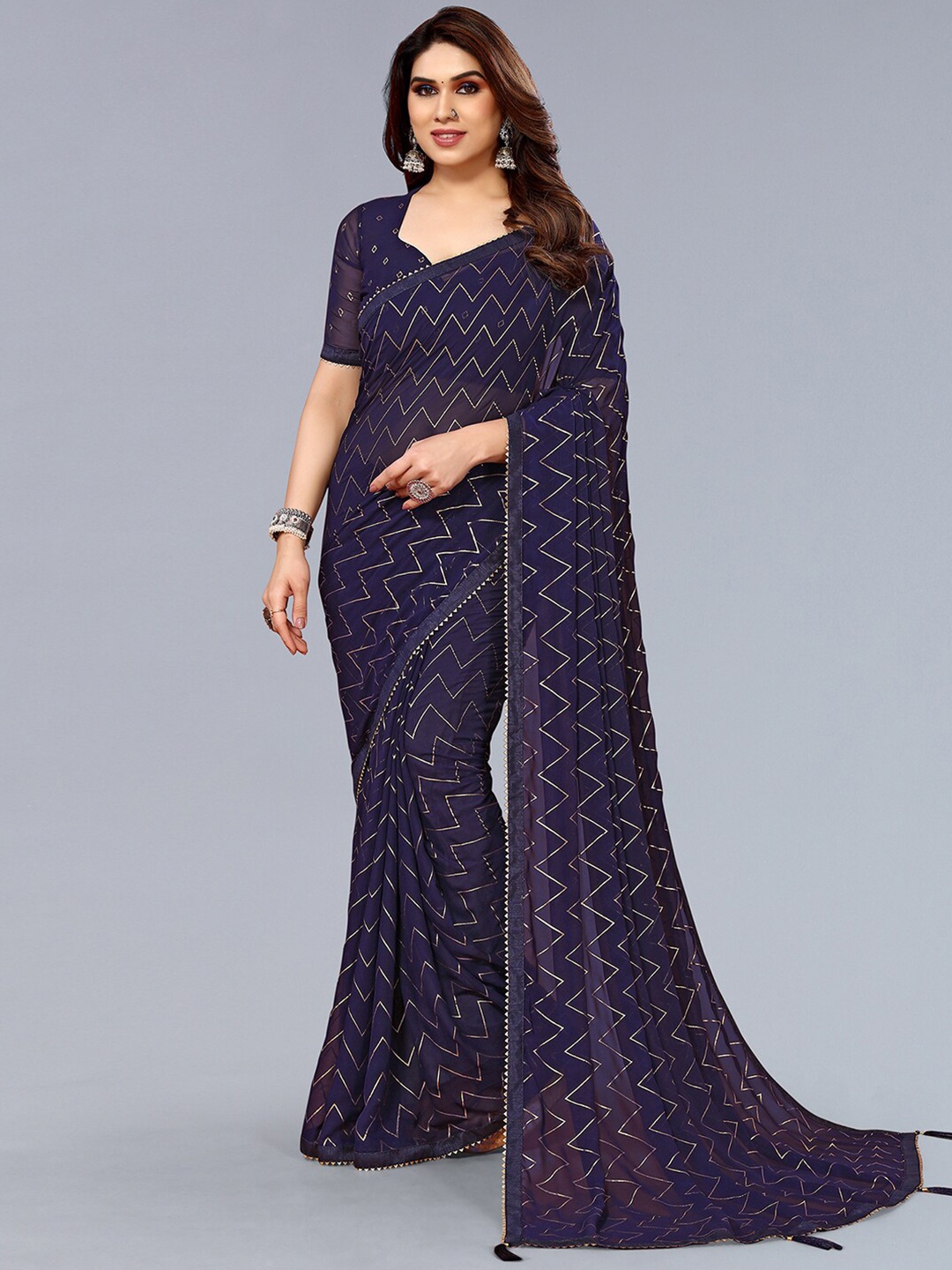 

SIRIL Striped Gotta Patti Saree, Blue