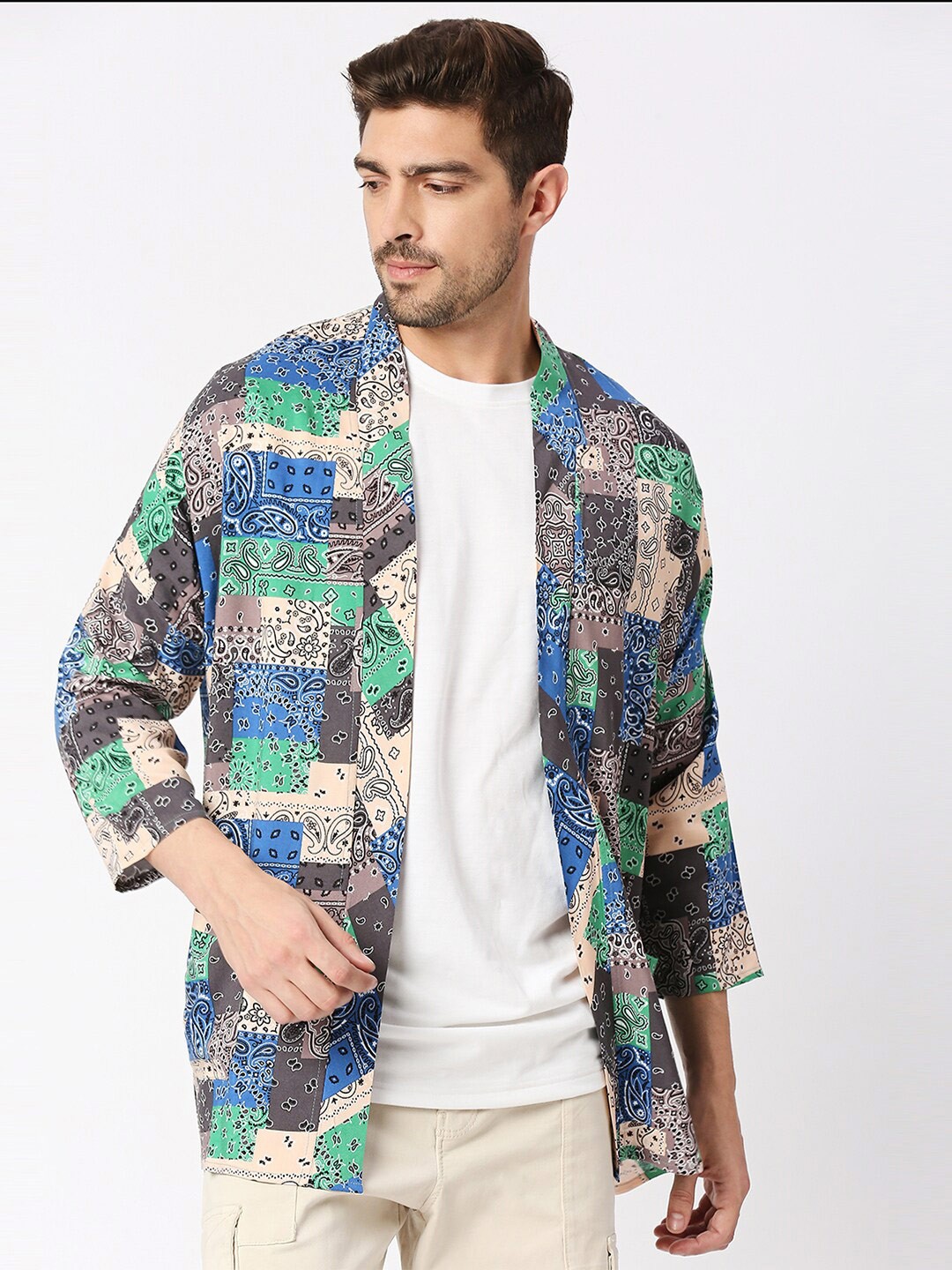

Blamblack Ethnic Printed Open Front Shrug, Grey
