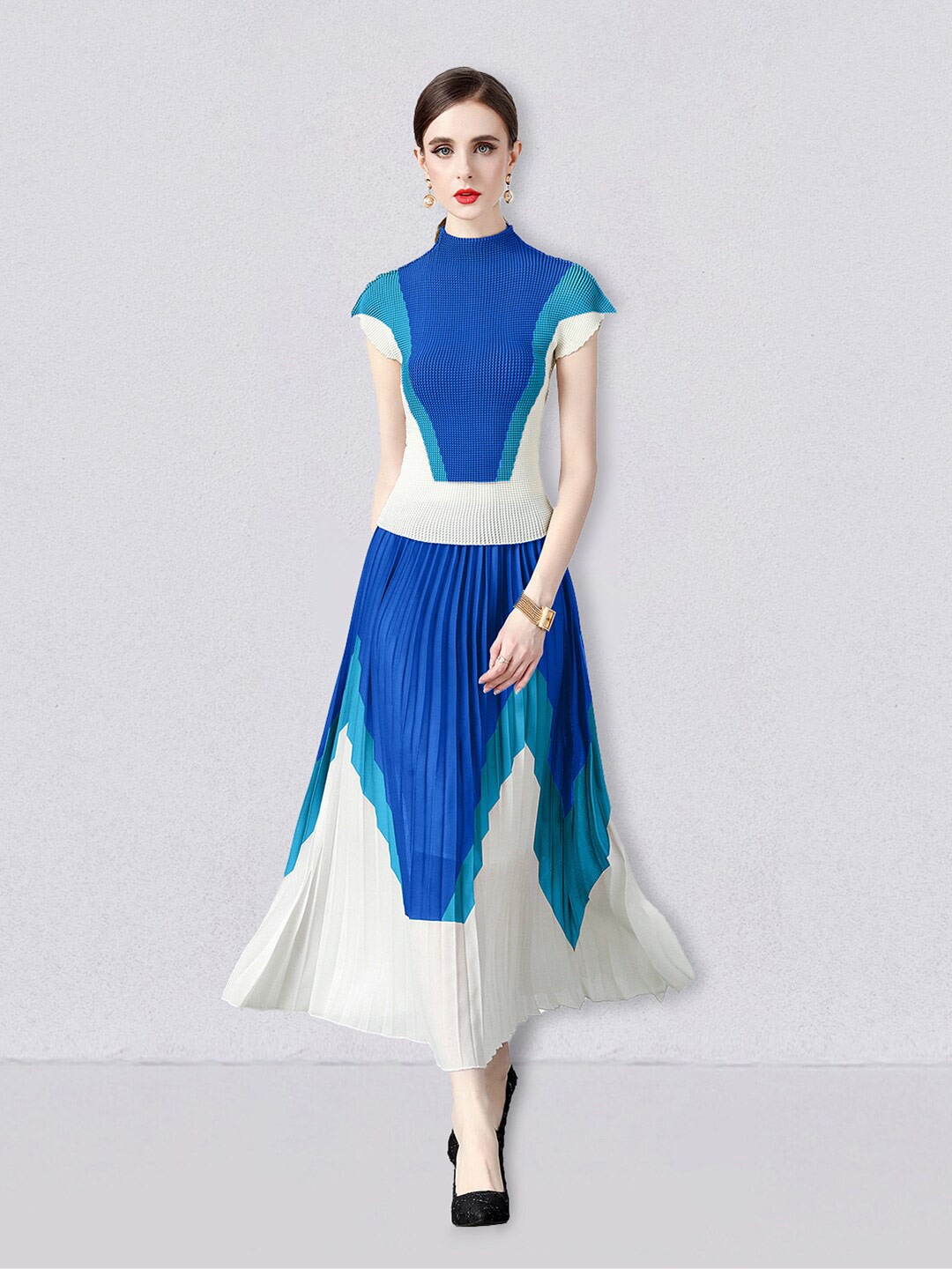 

JC Collection Colourblocked Mock Neck Fit & Flare Maxi Dress, Blue