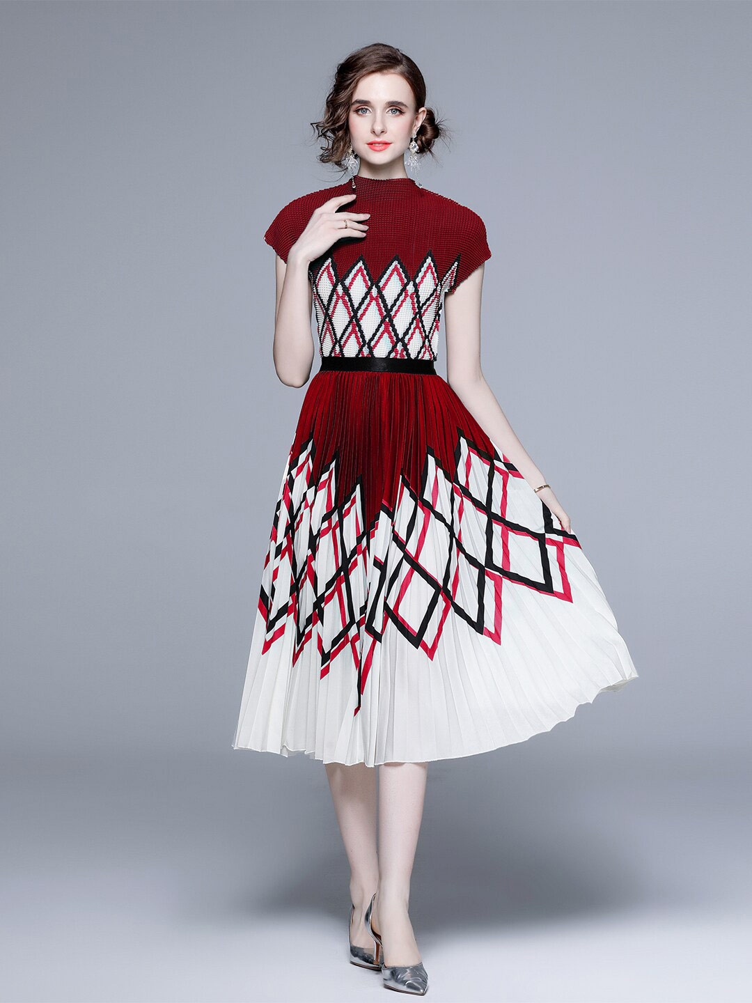 

JC Collection Printed Top & Skirt Co-Ords Set, Maroon