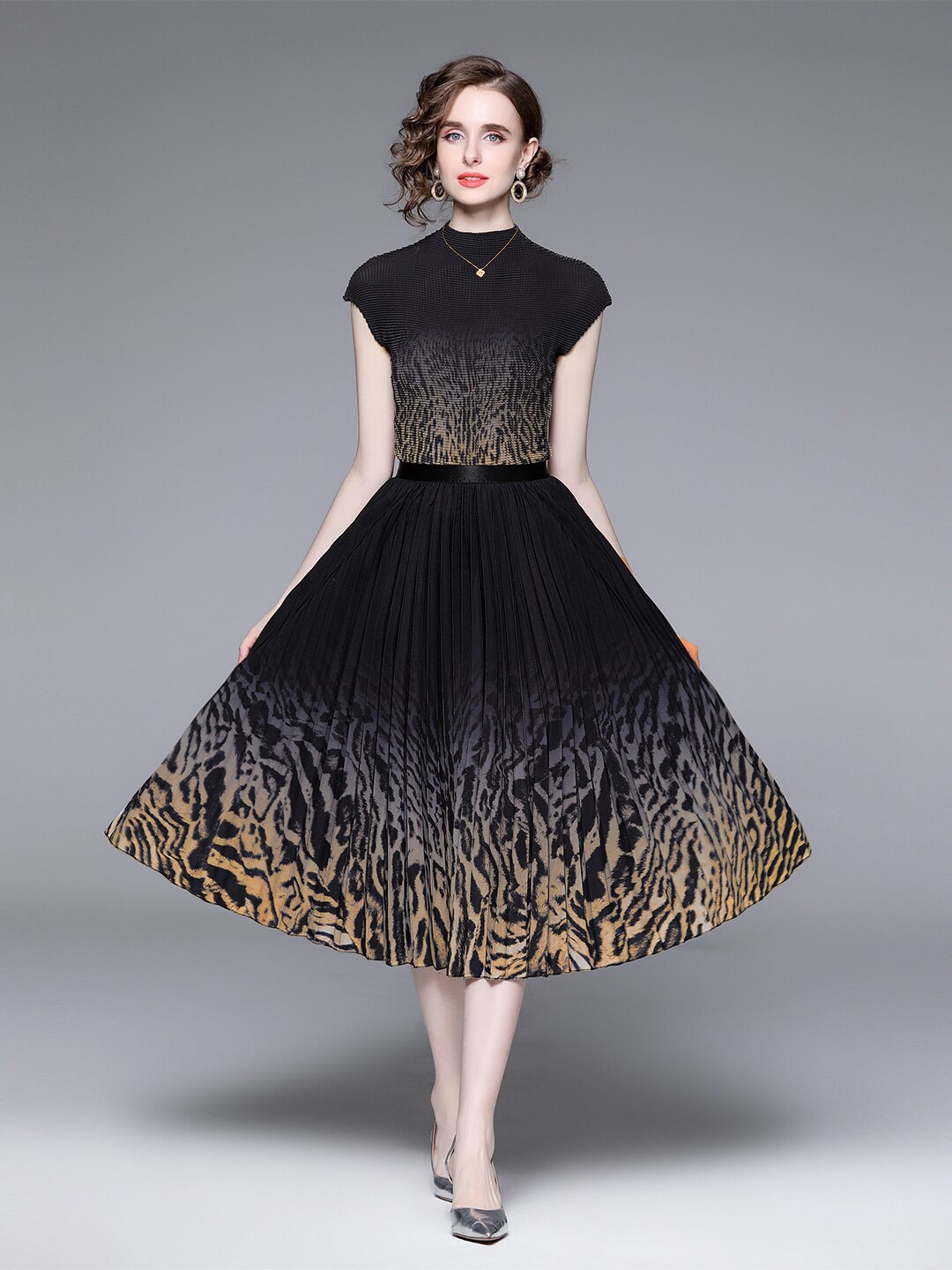 

JC Collection Animal Printed Fit & Flare Dress, Black