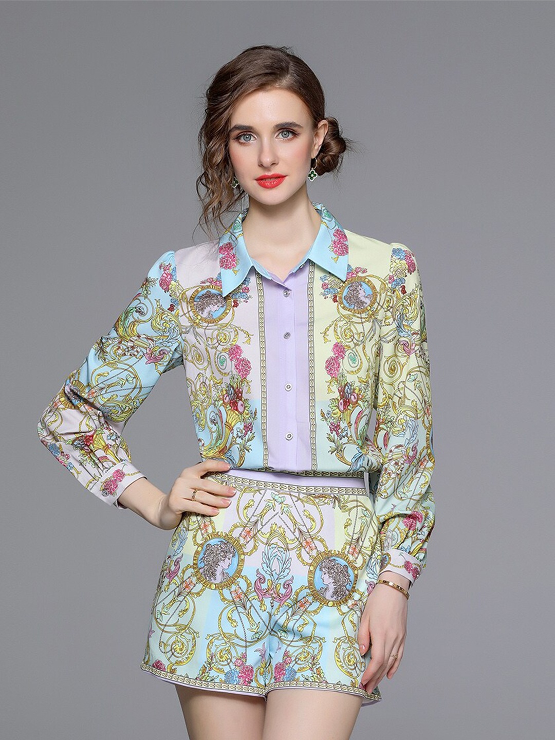 

JC Collection Floral Printed Shirt & Shorts Co-ords, Blue