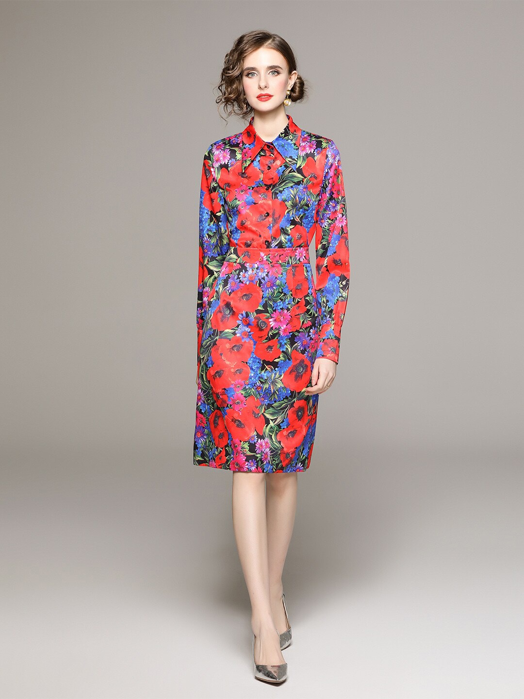 

JC Collection Floral Printed Top & Skirt Set, Red