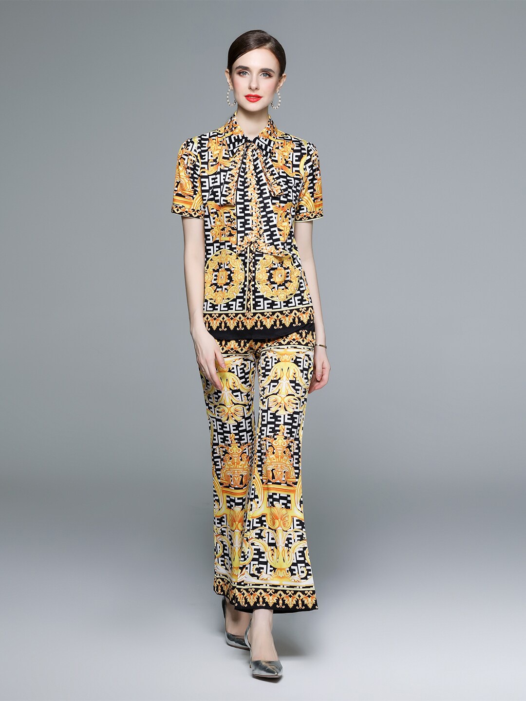 

JC Collection Printed Shirt With Trousers, Yellow