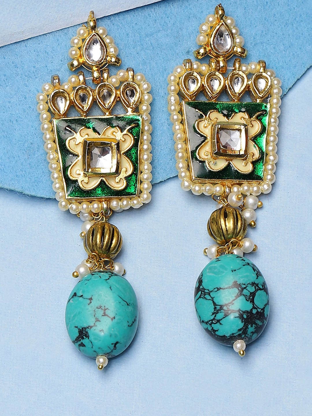 

Biba Turquoise Blue Contemporary Drop Earrings, Gold