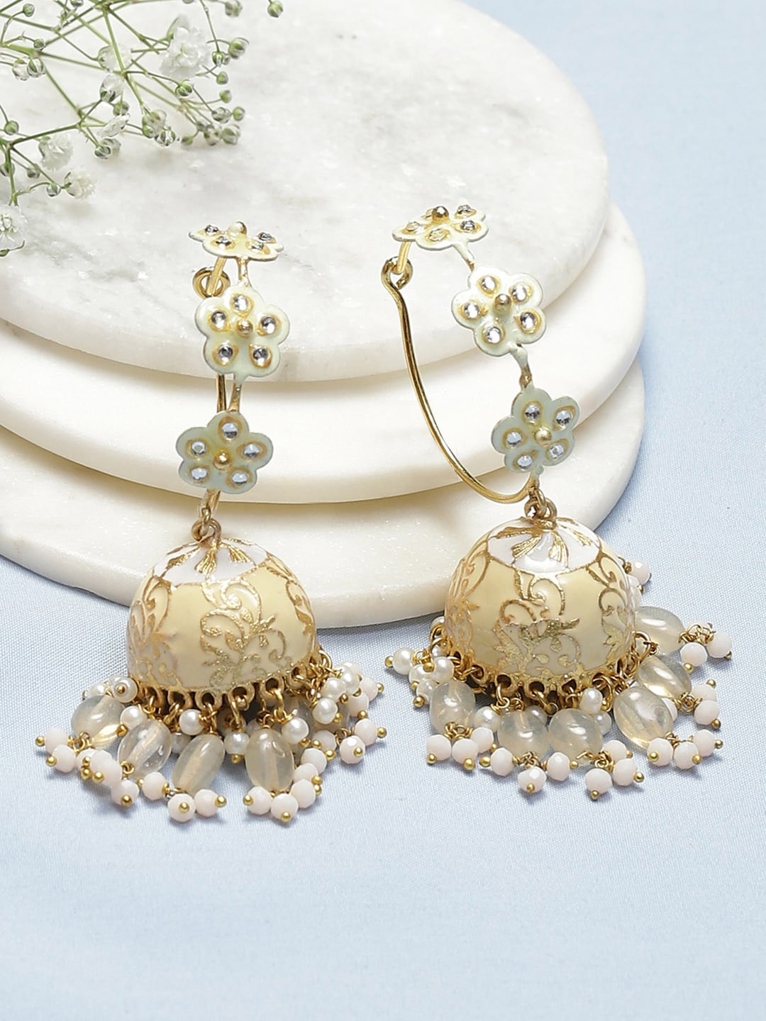 

Biba Cream-Coloured Contemporary Jhumkas Earrings