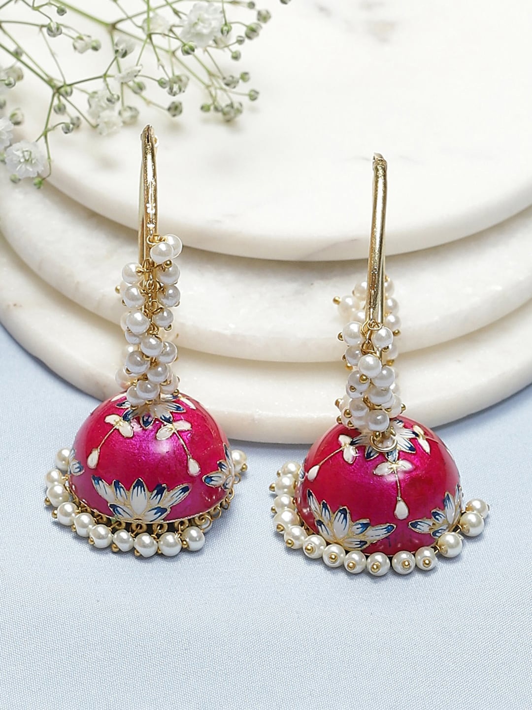 

Biba Beaded Dome Shaped Jhumkas, Pink