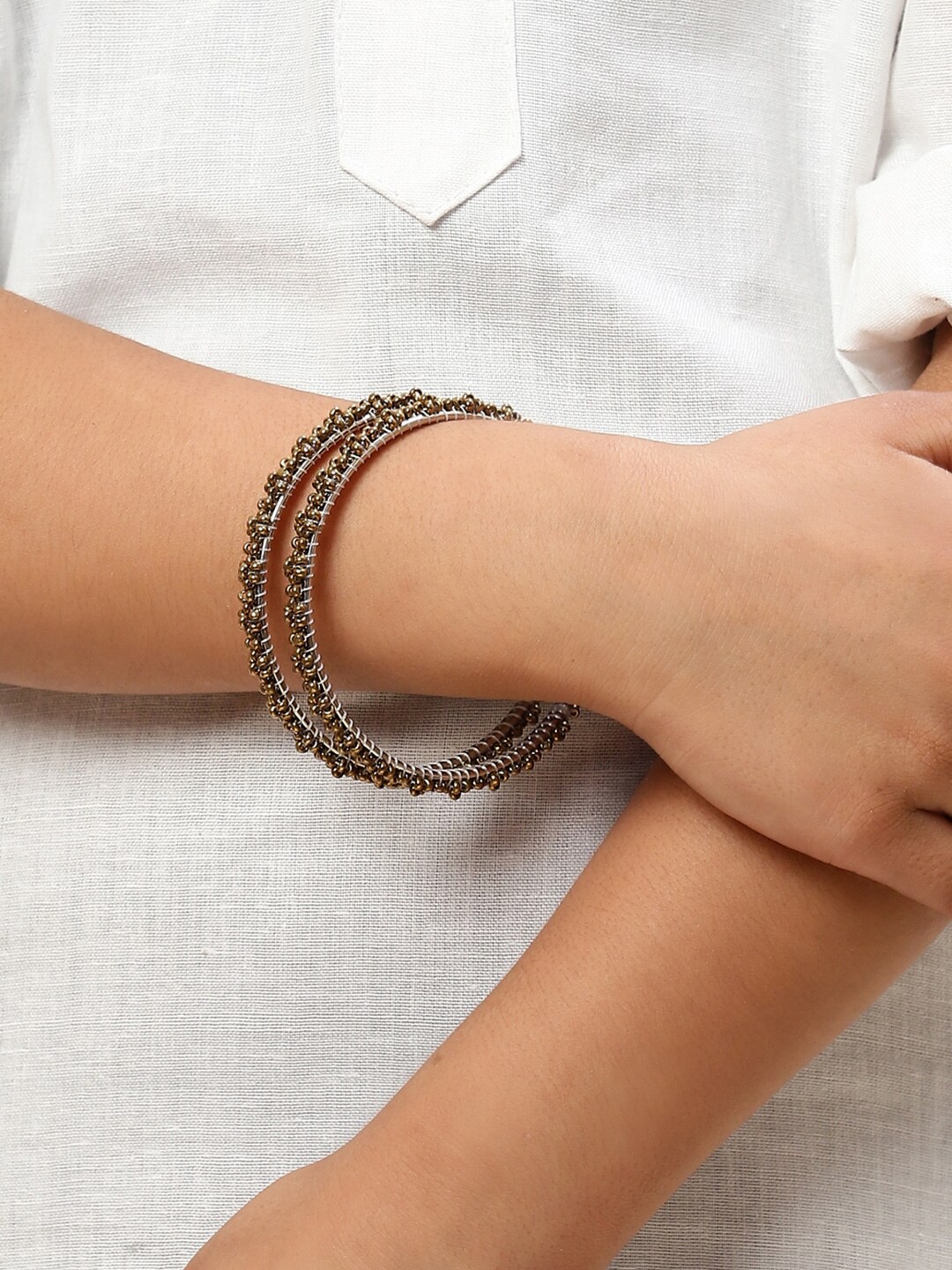 

Biba Set of 2 Beads Studded Bangles, Gold