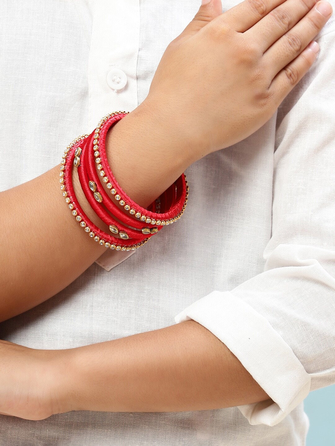 

Biba Set Of 4 Beaded Bangle Set, Red