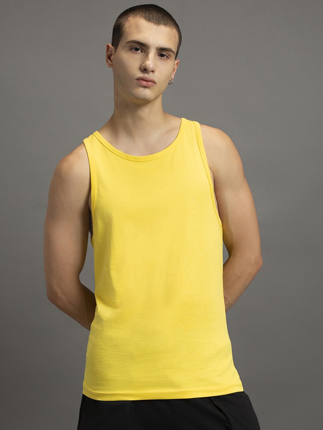 

Bewakoof Round Neck Sleeveless Cotton Oversized Vest, Yellow