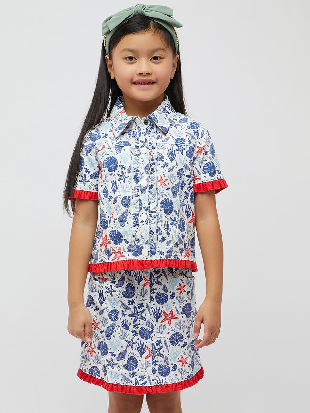 

One Friday Girls Printed Tailored Jacket, Blue