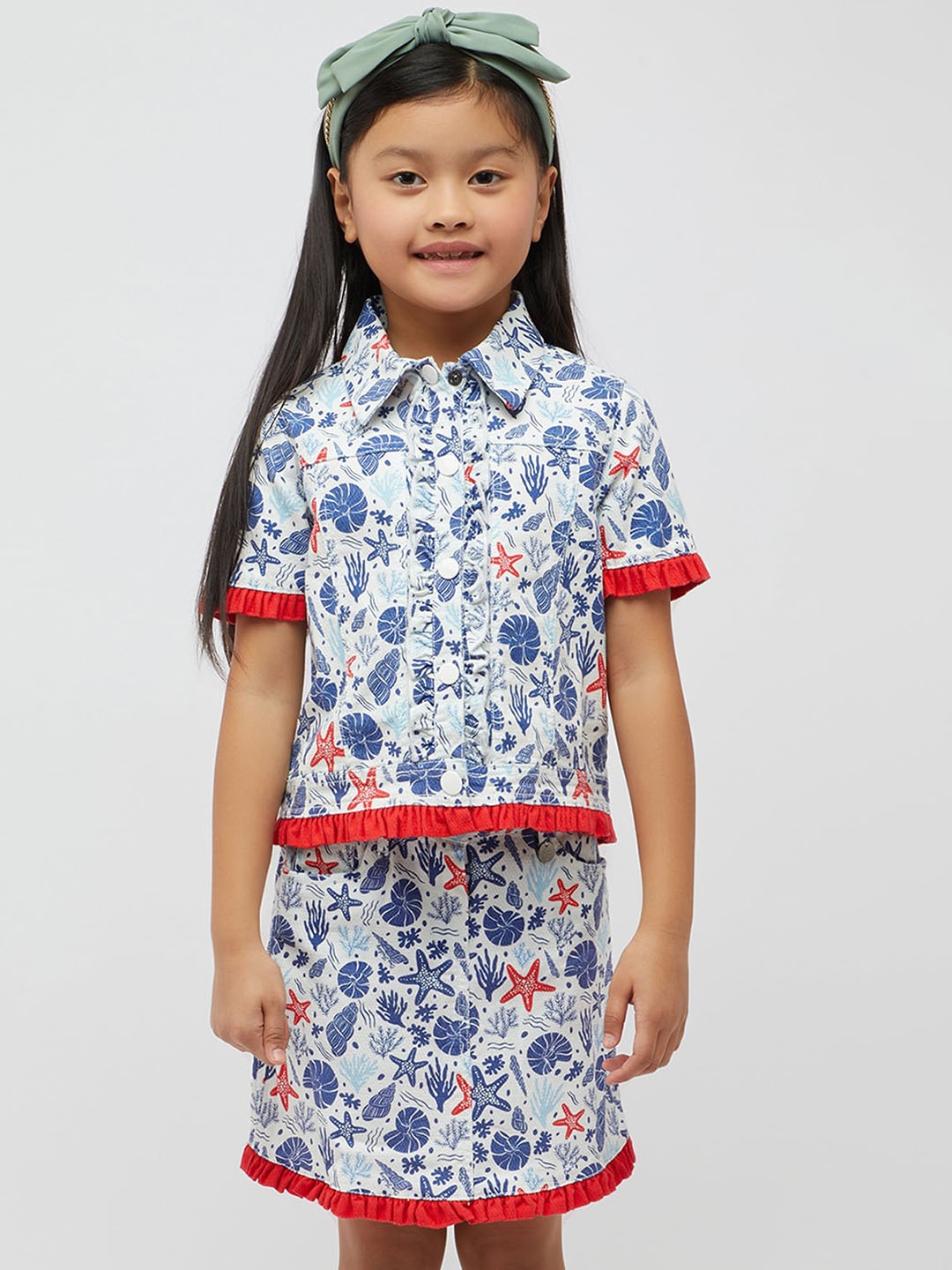

One Friday Girls Printed Tailored Jacket, Blue